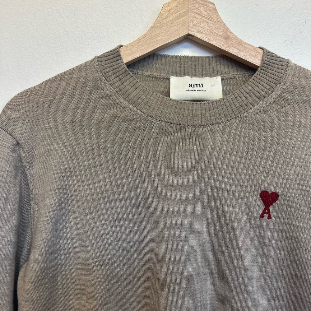Ami Men's Taupe Crewneck Sweater